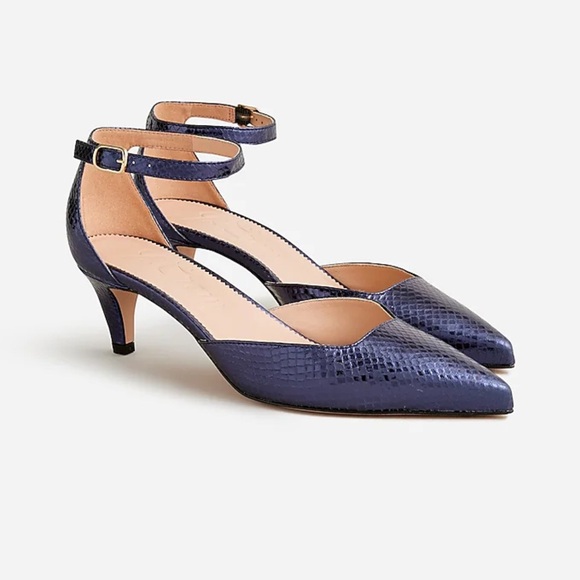J Crew Collection pointed toe heels in Metallic snake-embossed leather BT882 NEW - Picture 2 of 9